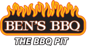 logo of flames with the words "Ben's BBQ The BBQ Pit"